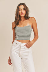 TINSLEY RUCHED FITTED CROP TOP