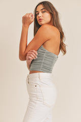 TINSLEY RUCHED FITTED CROP TOP