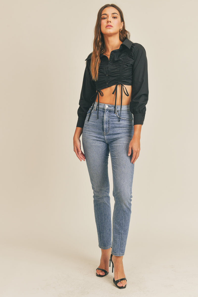 AVELYN DRAWSTRING CROP SHIRT