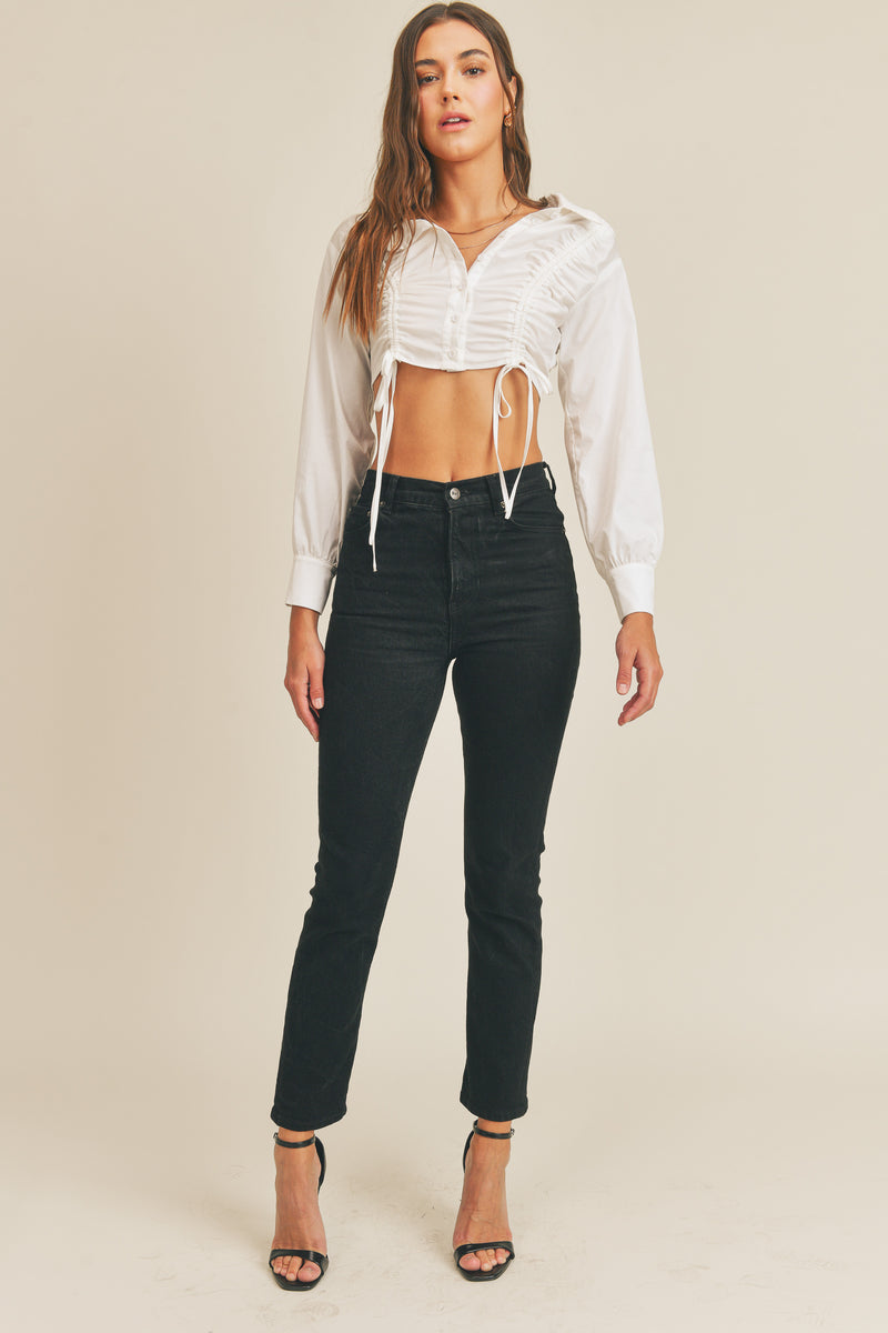 AVELYN DRAWSTRING CROP SHIRT