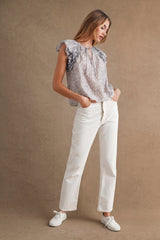 JANELLE DITZY FLORAL PRINT RUFFLE SLEEVE TOP