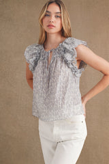 JANELLE DITZY FLORAL PRINT RUFFLE SLEEVE TOP