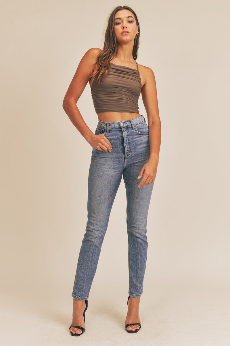 BRYXTON MESH HALTER CROP TOP