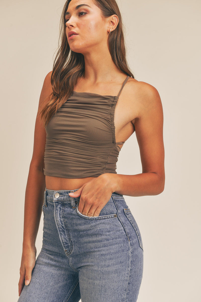 BRYXTON MESH HALTER CROP TOP