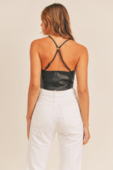 YULIANA FAUX LEATHER CROP TOP