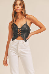 YULIANA FAUX LEATHER CROP TOP