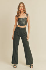 SALLY SIDE CORSET LEATHER CROP TOP