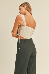 SALLY SIDE CORSET LEATHER CROP TOP