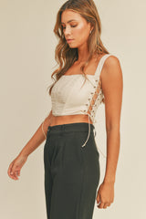 SALLY SIDE CORSET LEATHER CROP TOP