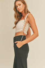 SALLY SIDE CORSET LEATHER CROP TOP