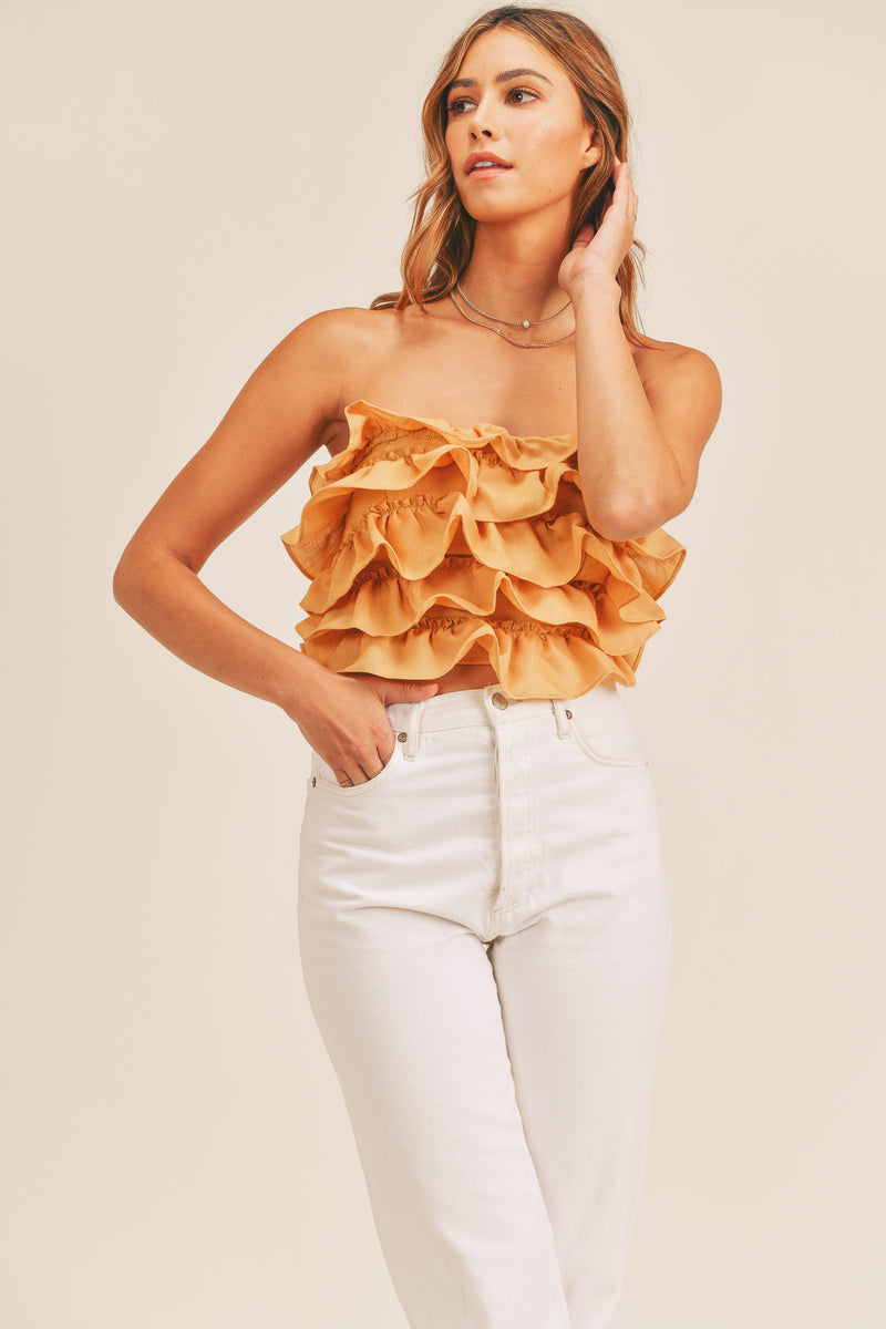 MADILYN MULTI RUFFLE LAYER CROP TOP