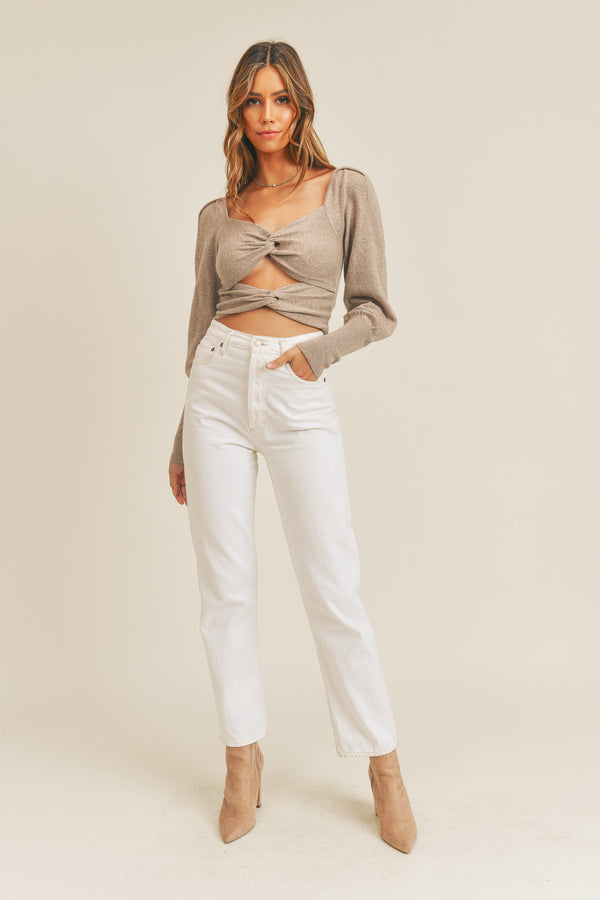 VIANNE OPEN FRONT TWIST CROP SWEATER