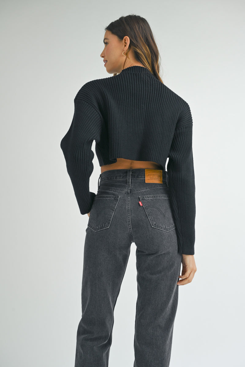 FENNE LONG SLEEVE RIBBED CROP SWEATER