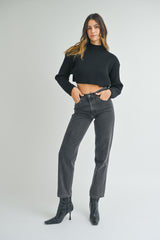 FENNE LONG SLEEVE RIBBED CROP SWEATER