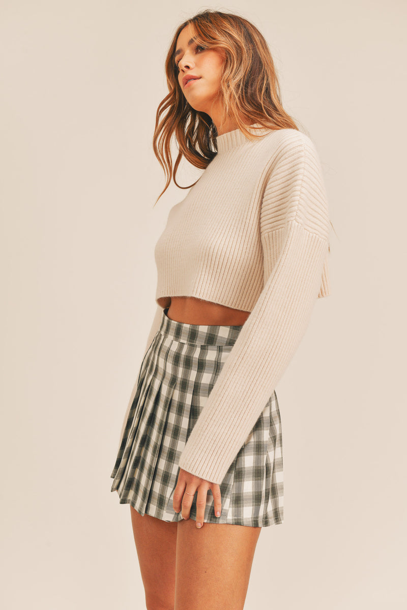 FENNE LONG SLEEVE RIBBED CROP SWEATER