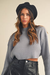 FENNE LONG SLEEVE RIBBED CROP SWEATER