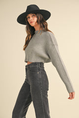 FENNE LONG SLEEVE RIBBED CROP SWEATER