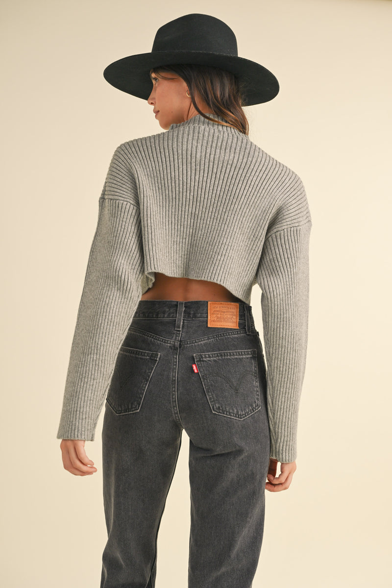 FENNE LONG SLEEVE RIBBED CROP SWEATER