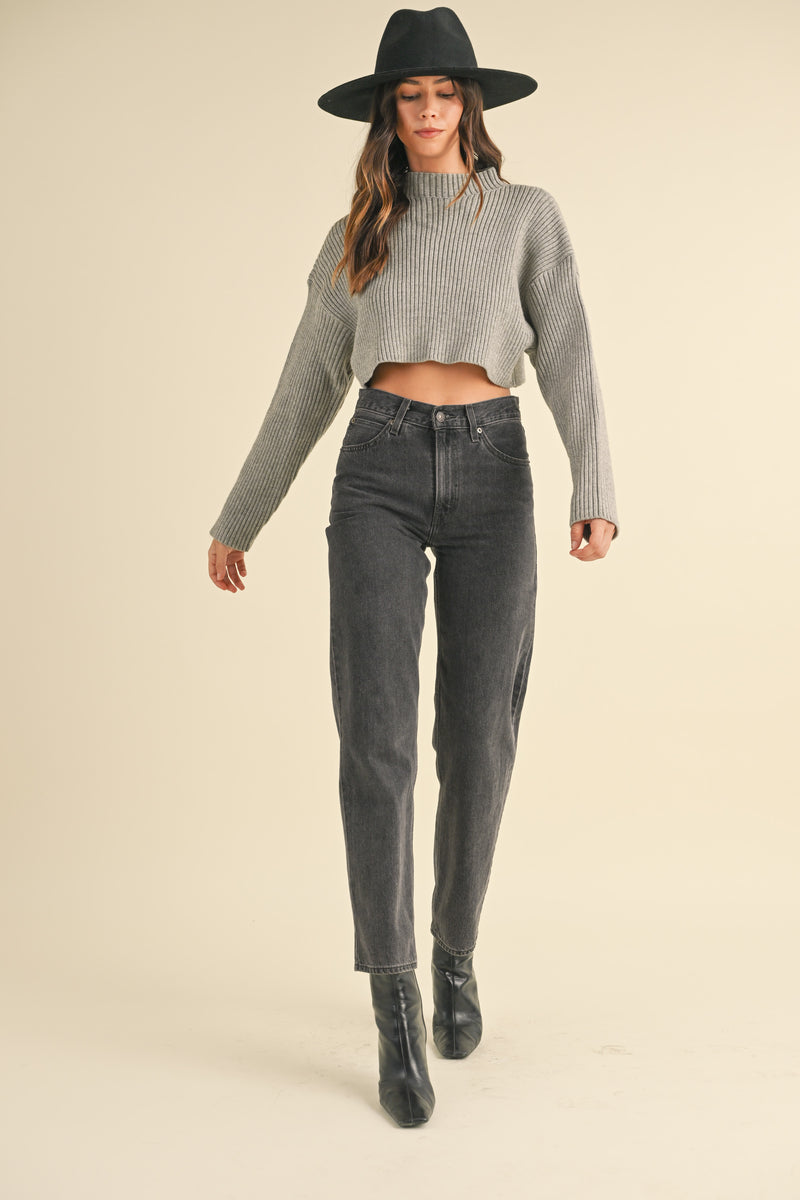 FENNE LONG SLEEVE RIBBED CROP SWEATER