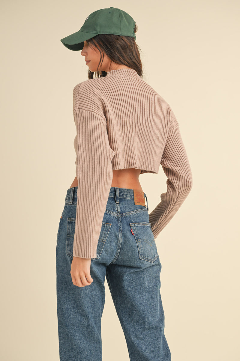 FENNE LONG SLEEVE RIBBED CROP SWEATER