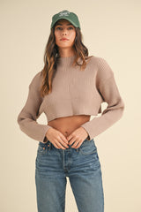 FENNE LONG SLEEVE RIBBED CROP SWEATER