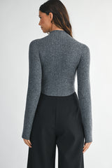 HARLOW LONG SLEEVE RIBBED MOCK NECK CROP SWEATER TOP