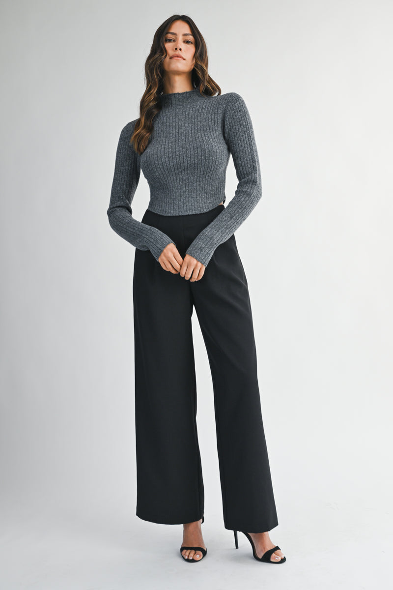 HARLOW LONG SLEEVE RIBBED MOCK NECK CROP SWEATER TOP