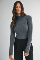 HARLOW LONG SLEEVE RIBBED MOCK NECK CROP SWEATER TOP