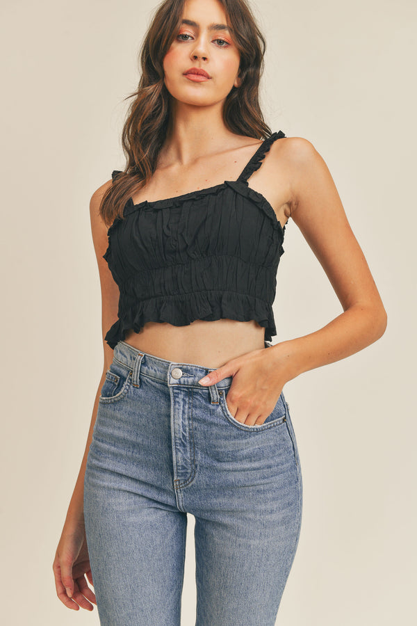 BLAISE RUFFLE OPEN BACK CROP TOP