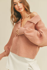 GABI COLLAR KNIT TOP LONG SLEEVE