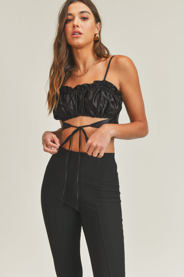 VICKY FRONT TIED RUFFLE CROP TOP