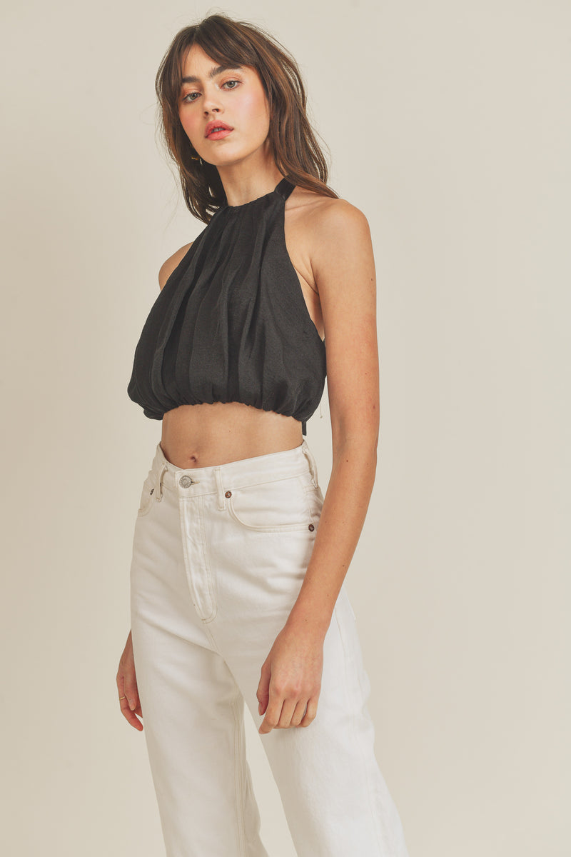 PALOMA GATHERED HALTER CROP TOP