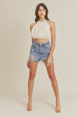 PALOMA GATHERED HALTER CROP TOP