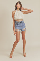 PALOMA GATHERED HALTER CROP TOP