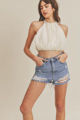 PALOMA GATHERED HALTER CROP TOP