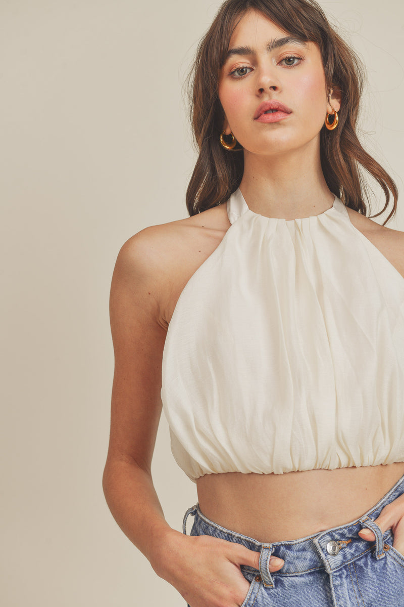 PALOMA GATHERED HALTER CROP TOP