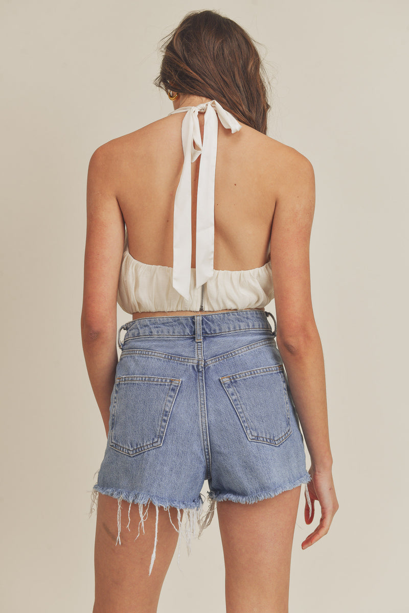 PALOMA GATHERED HALTER CROP TOP