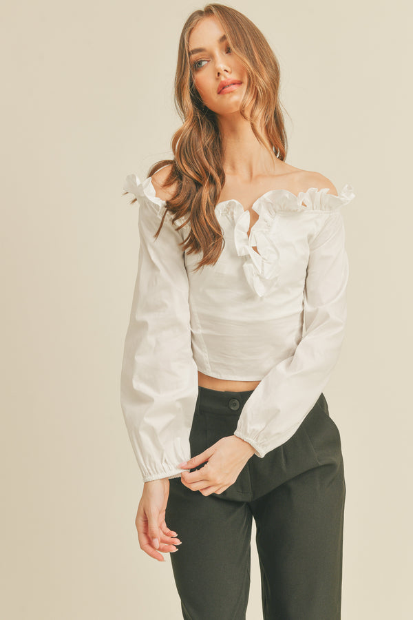 ANALIA RUFFLE V-NECK BLOUSE