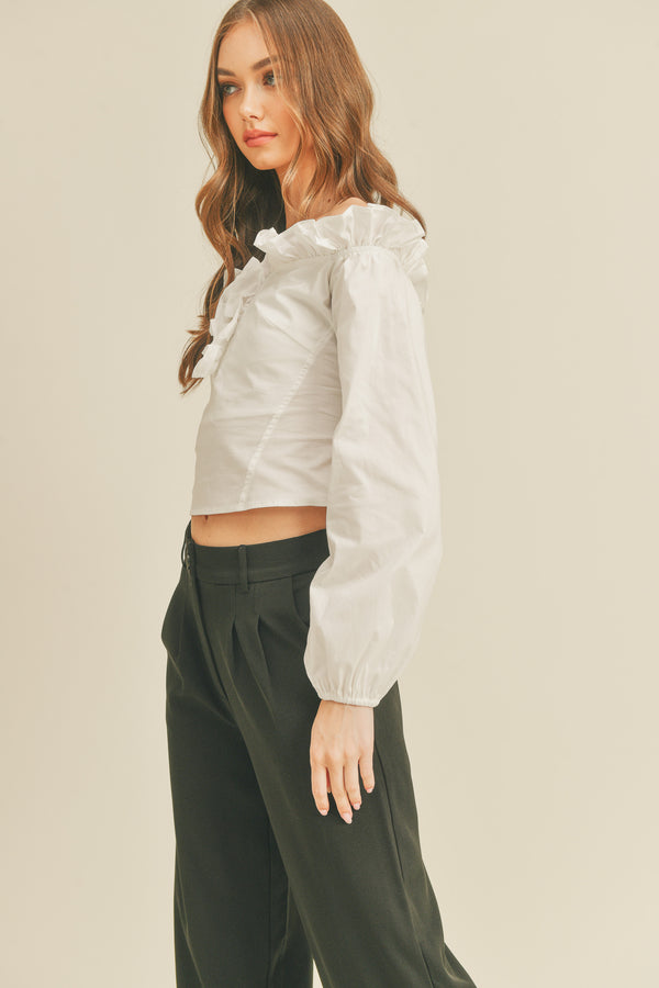 ANALIA RUFFLE V-NECK BLOUSE