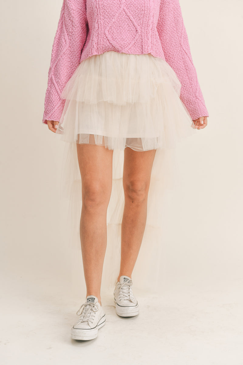KINLEY TULLE MESH RUFFLE TIERED SKIRT