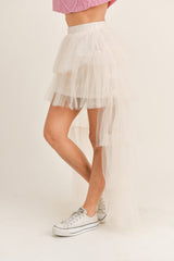 KINLEY TULLE MESH RUFFLE TIERED SKIRT