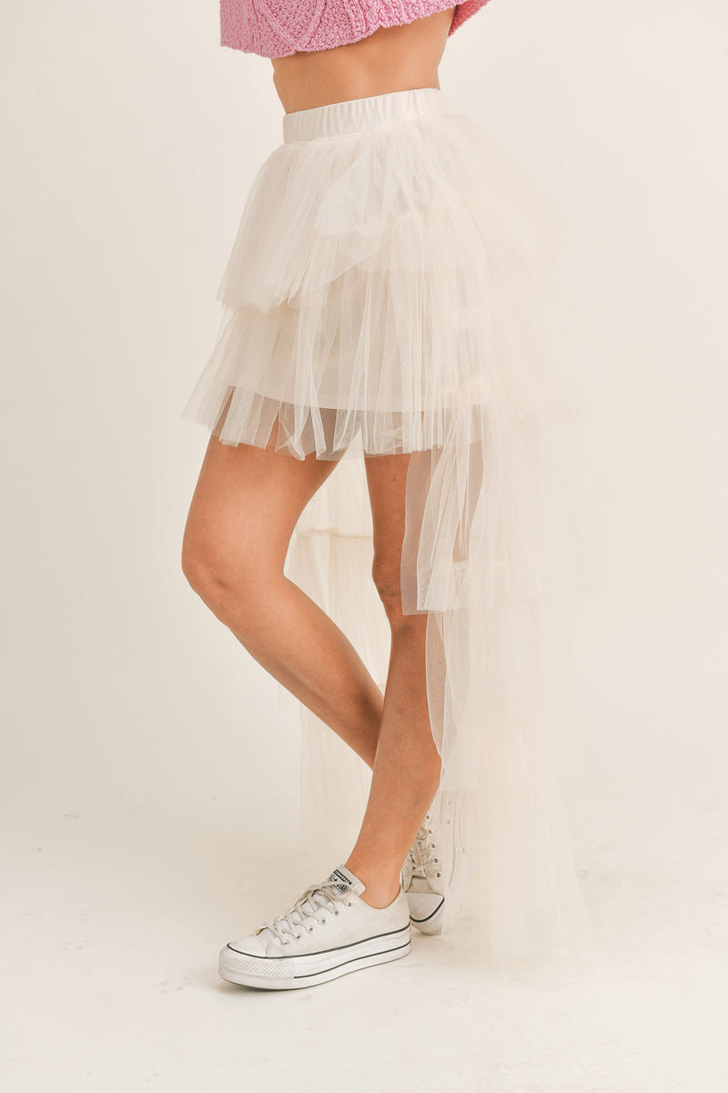 KINLEY TULLE MESH RUFFLE TIERED SKIRT