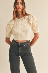 CATO KNIT CROP CARDIGAN SWEATER