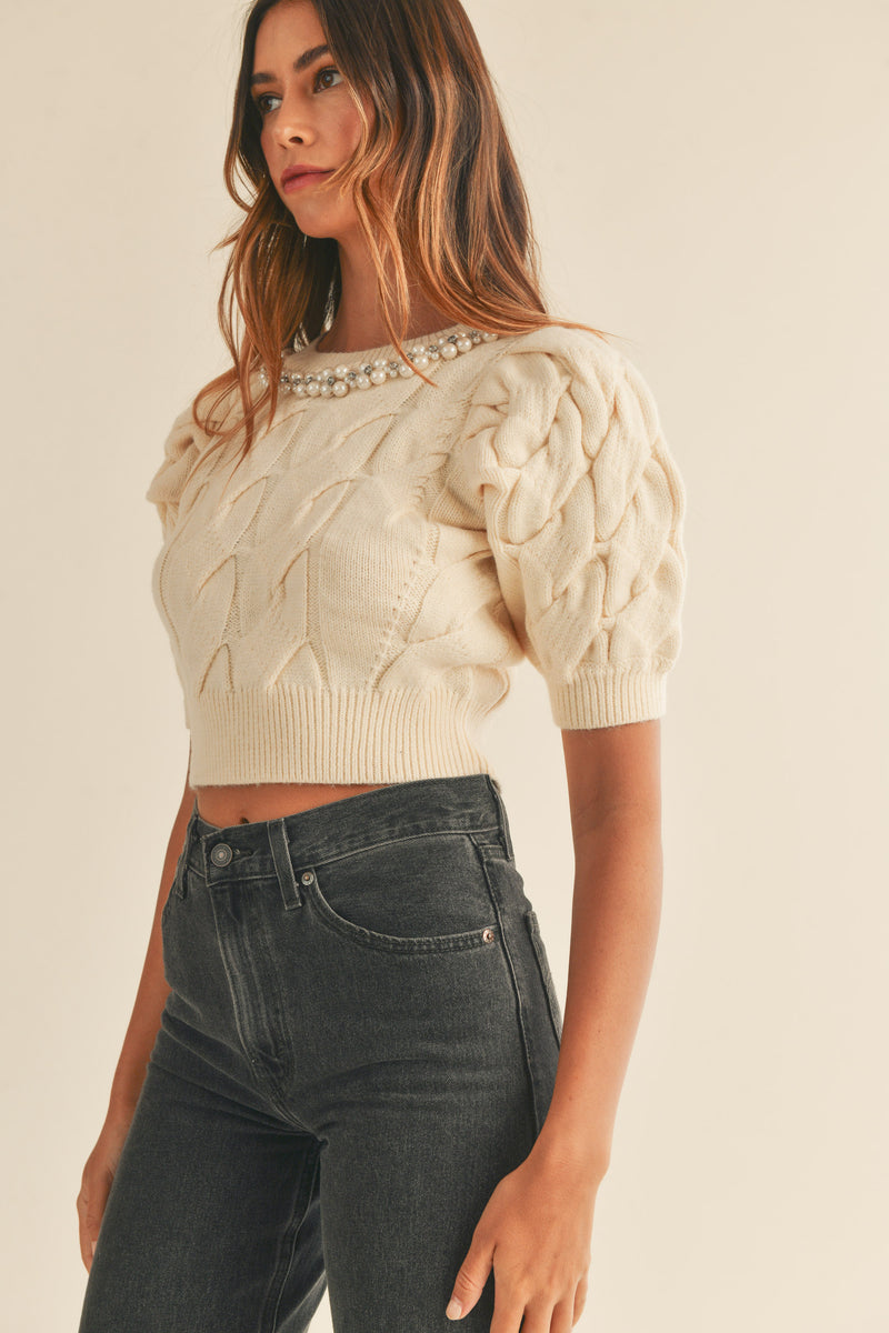 CATO KNIT CROP CARDIGAN SWEATER