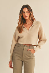 DEMENTRIA V-NECK POLO COLLAR KNIT TOP