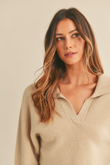 DEMENTRIA V-NECK POLO COLLAR KNIT TOP