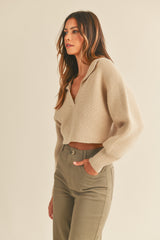 DEMENTRIA V-NECK POLO COLLAR KNIT TOP