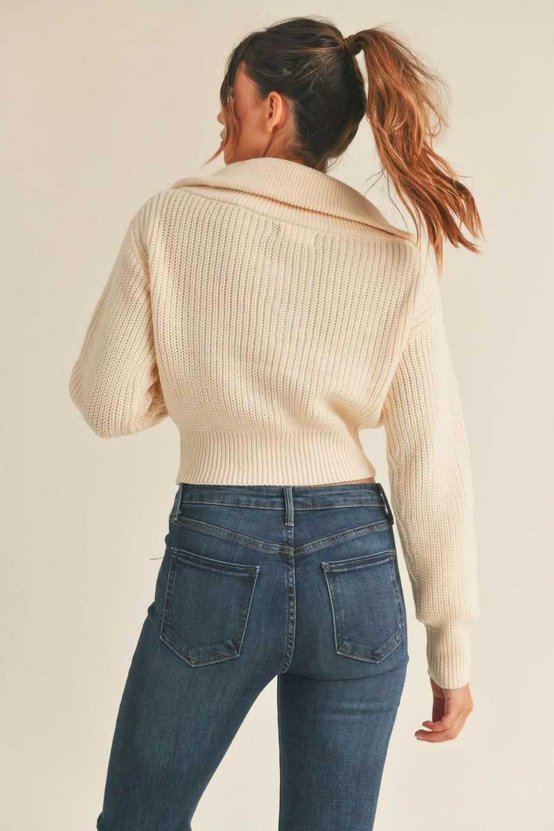 LUDOVICA RIBBED KNIT WITH WIDE COLLAR TOP