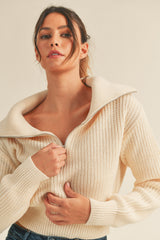 LUDOVICA RIBBED KNIT WITH WIDE COLLAR TOP