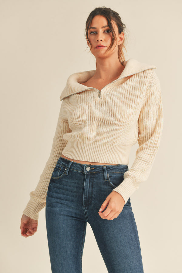 LUDOVICA RIBBED KNIT WITH WIDE COLLAR TOP